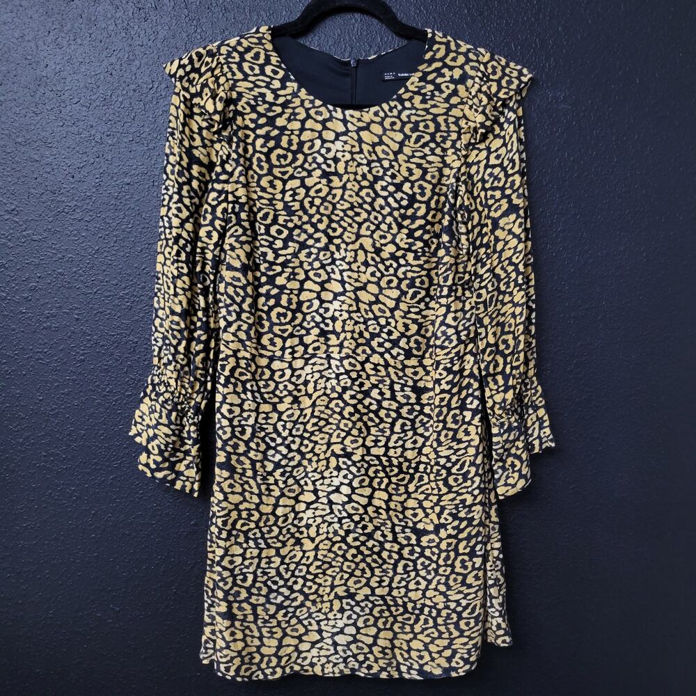 Zara Trafaluc Leopard Print Dress Women's M Ruffle Sleeve Mini Y2K Animal Print